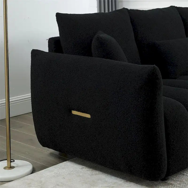 Upholstered Teddy Fabric Sofa with 3 Pillows and Solid Wood Frame