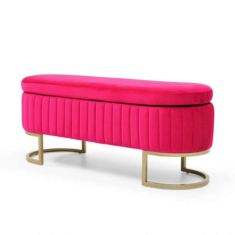Storage Bench Bedroom Bench, Velvet Oval Upholstered End of Bed Bench with Golden Metal Legs,50 Storage Ottoman Bench