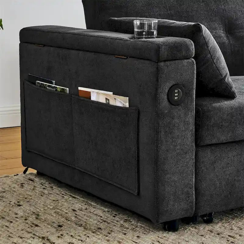 Pull-Out Sleeper Sofa Bed with Adjustable Backrest and USB Port
