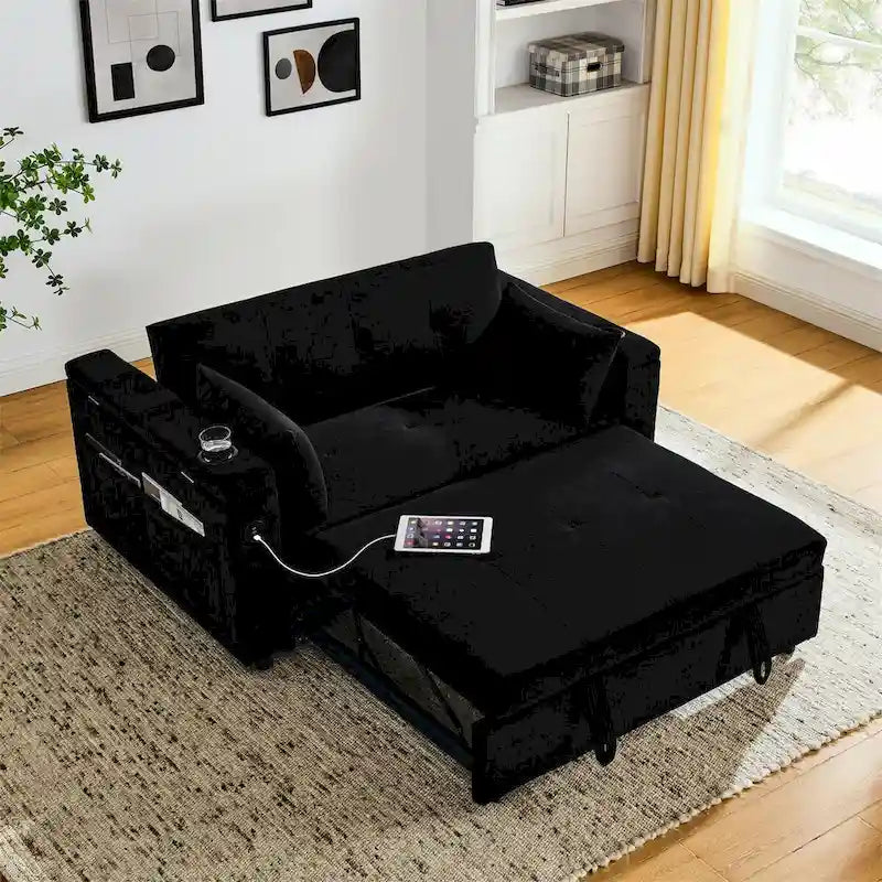 Pull-Out Sleeper Sofa Bed with Adjustable Backrest and USB Port