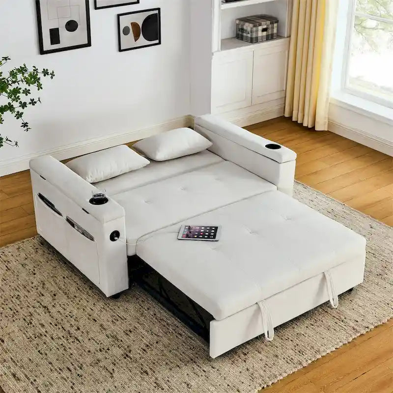 Pull-Out Sleeper Sofa Bed with Adjustable Backrest and USB Port