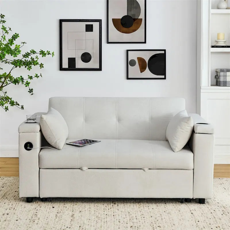 Pull-Out Sleeper Sofa Bed with Adjustable Backrest and USB Port