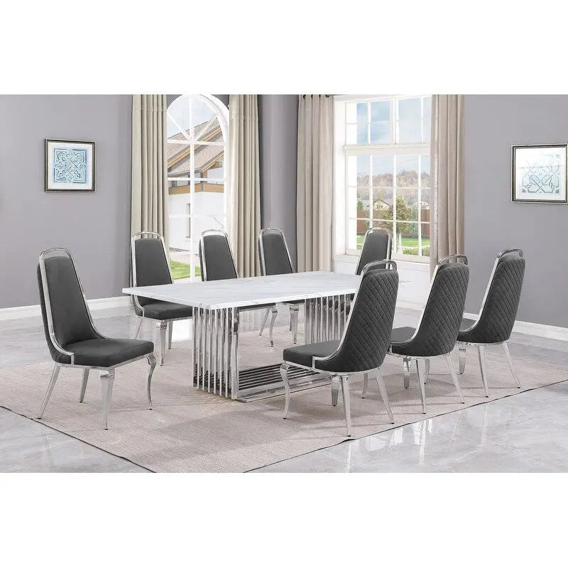 Best Quality Furniture D312/3-SC310-7 Dining Set with 79 White Marble Top