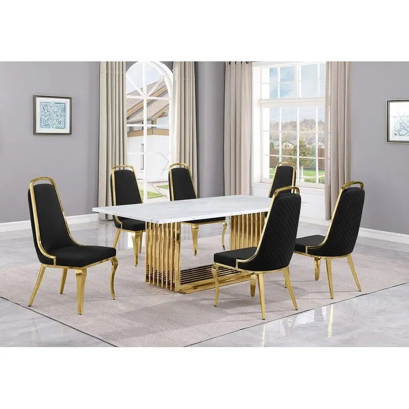 Best Quality Furniture D312/3-SC310-7 Dining Set with 79 White Marble Top