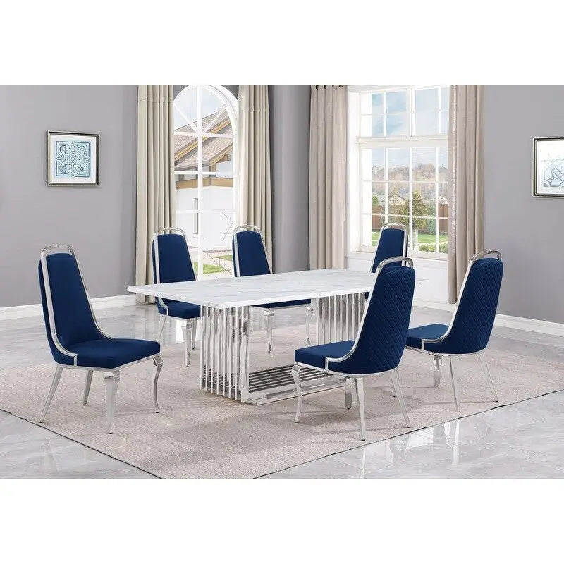 Best Quality Furniture D312/3-SC310-7 Dining Set with 79 White Marble Top