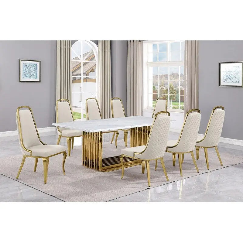 Best Quality Furniture D312/3-SC310-7 Dining Set with 79 White Marble Top