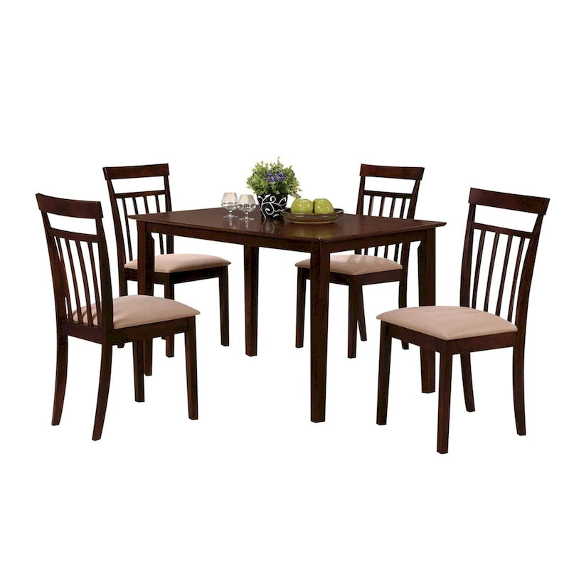 5 Piece Dining Set in Espresso and Beige Finish