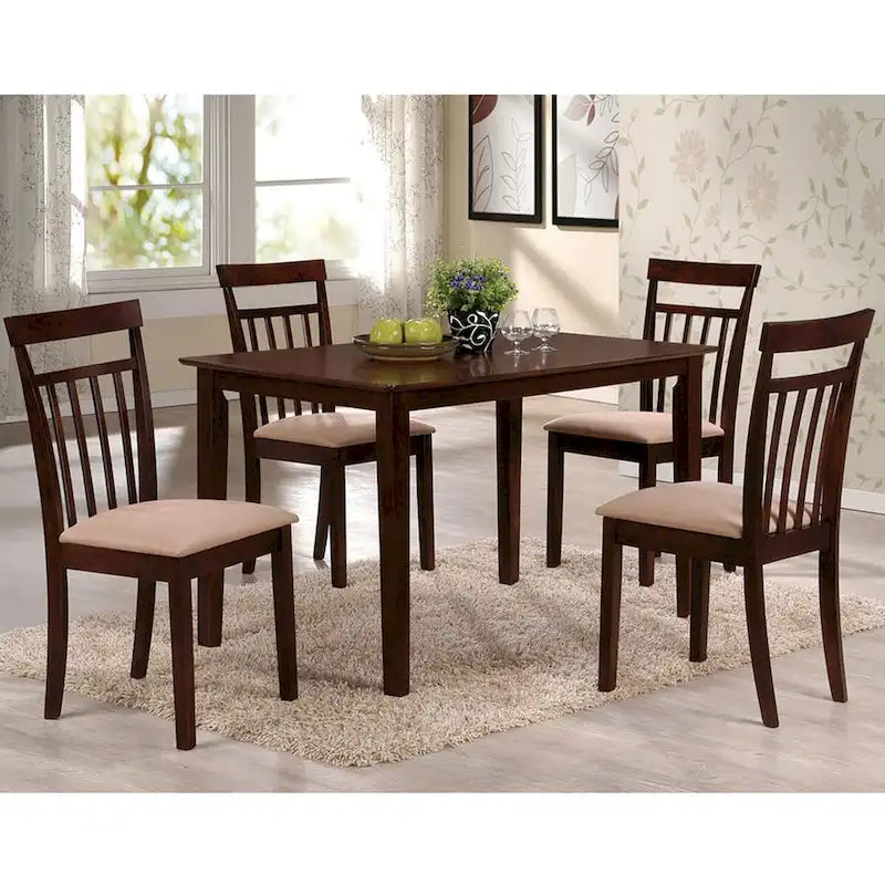 5 Piece Dining Set in Espresso and Beige Finish