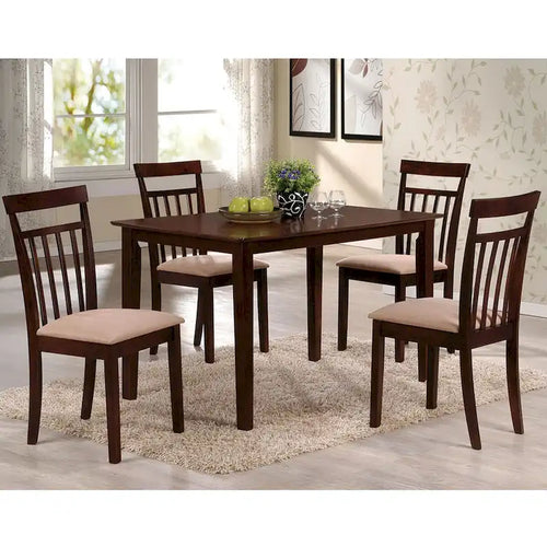 5 Piece Dining Set in Espresso and Beige Finish