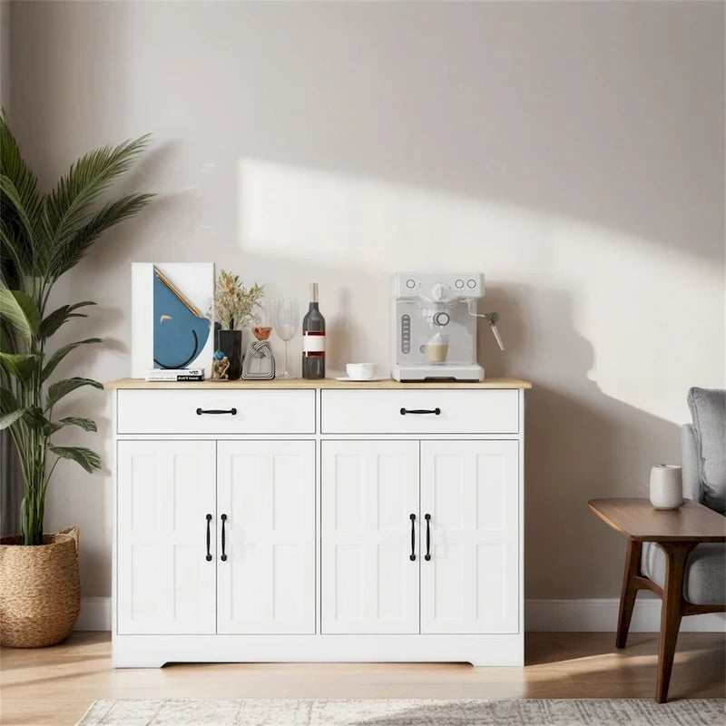 Farmhouse Buffet Cabinet Storage Sideboard with 2 Drawers and 4 Doors