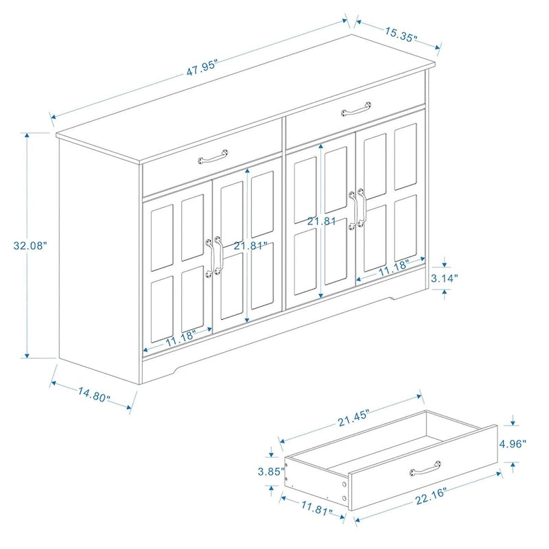 Farmhouse Buffet Cabinet Storage Sideboard with 2 Drawers and 4 Doors