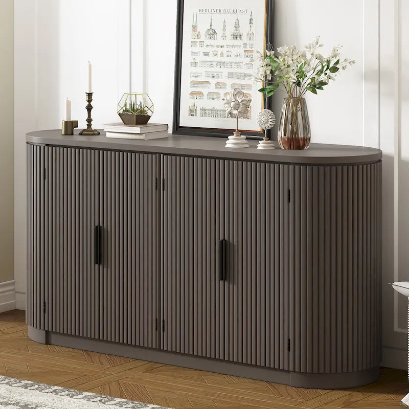 Vertical Striped Door Storage Cabinet with Metal Handles, Adjustable, Suitable for Study, Entryway and Living Room