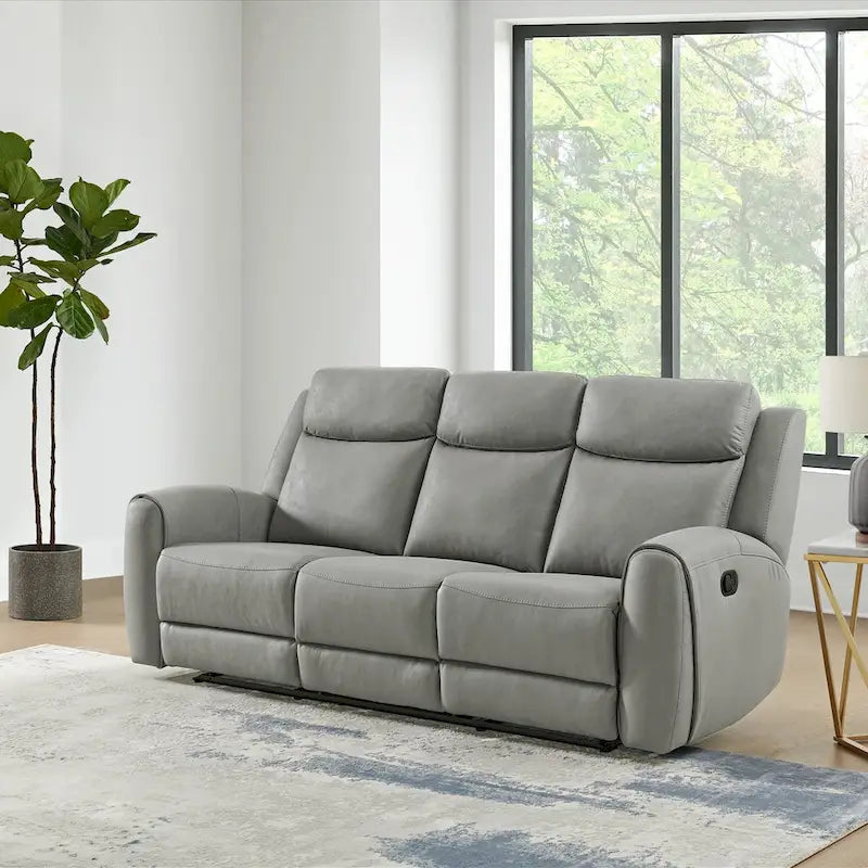 Roundhill Furniture Wesley Transitional Manual Reclining Sofa, Gray