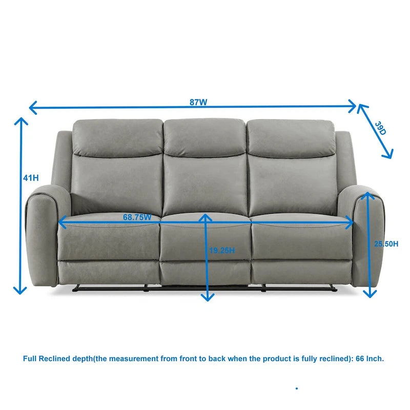Roundhill Furniture Wesley Transitional Manual Reclining Sofa, Gray