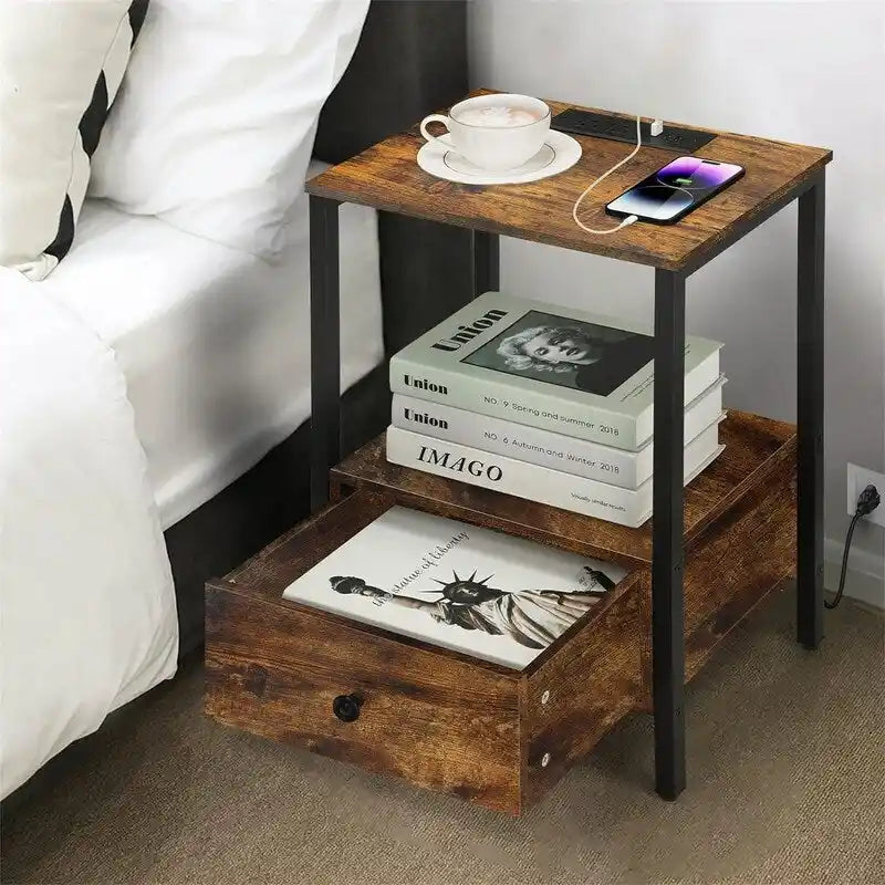 Side Table with Charging Station - 11.8D x 15.7W x 23.6H