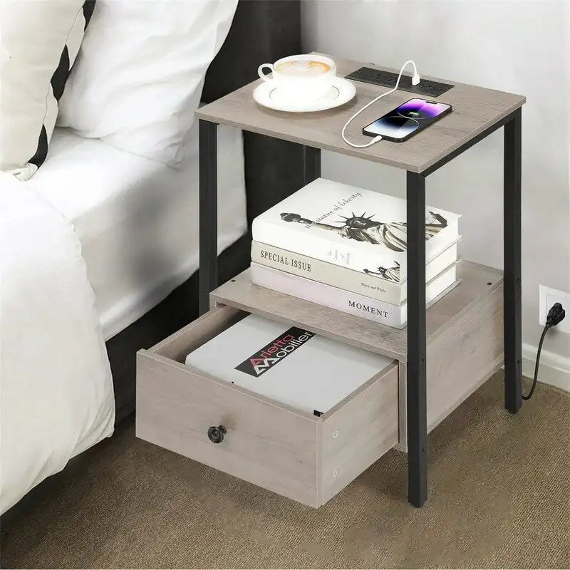 Side Table with Charging Station - 11.8D x 15.7W x 23.6H