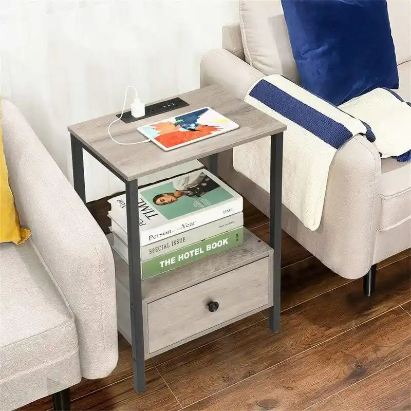 Side Table with Charging Station - 11.8D x 15.7W x 23.6H