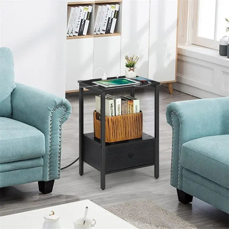 Side Table with Charging Station - 11.8D x 15.7W x 23.6H