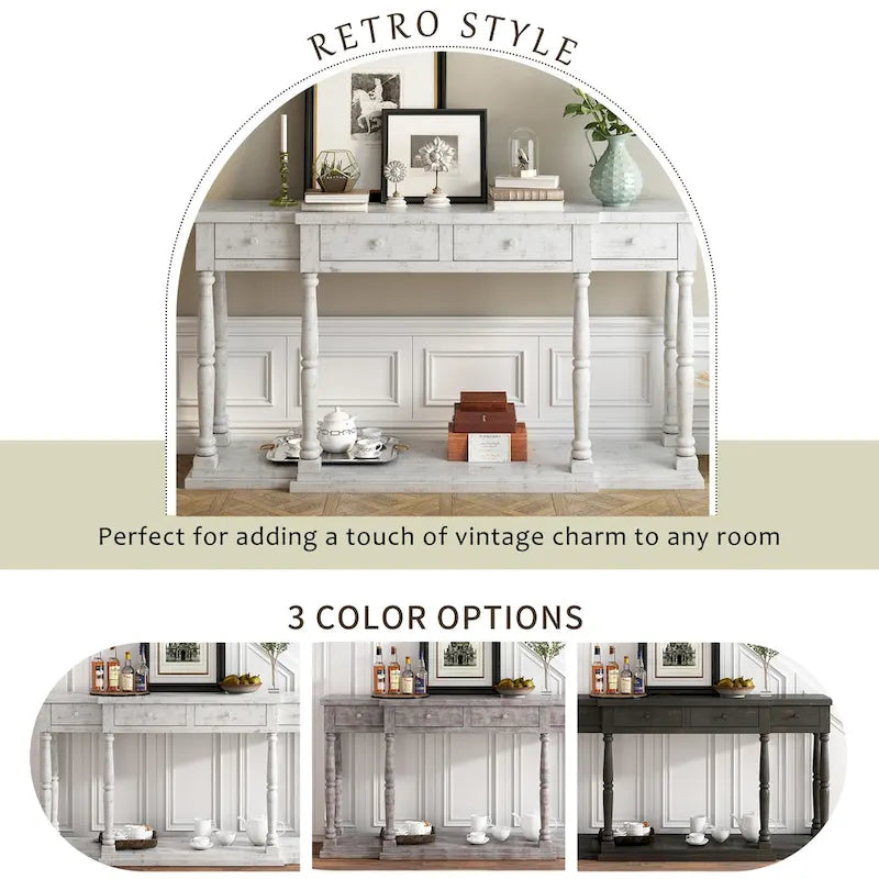 Retro Console Table with 4 Front Facing Storage Drawers and 1 Shelf