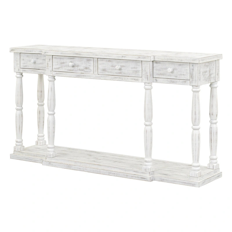 Retro Console Table with 4 Front Facing Storage Drawers and 1 Shelf