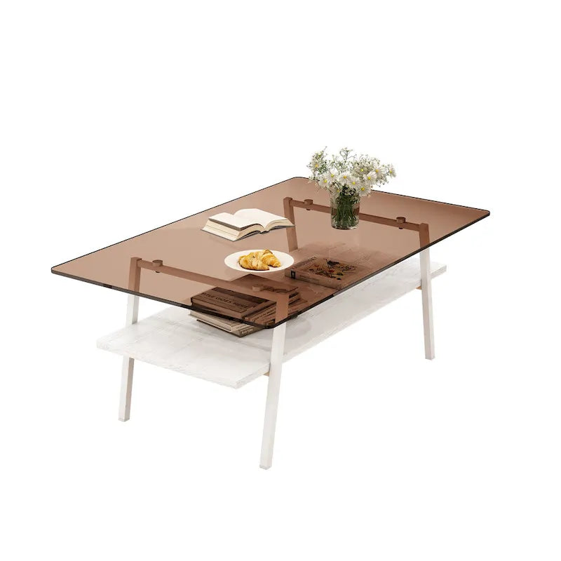 Rectangle Coffee Table,Tempered Glass Tabletop with Metal Legs,Modern Table for Living Room,Glass