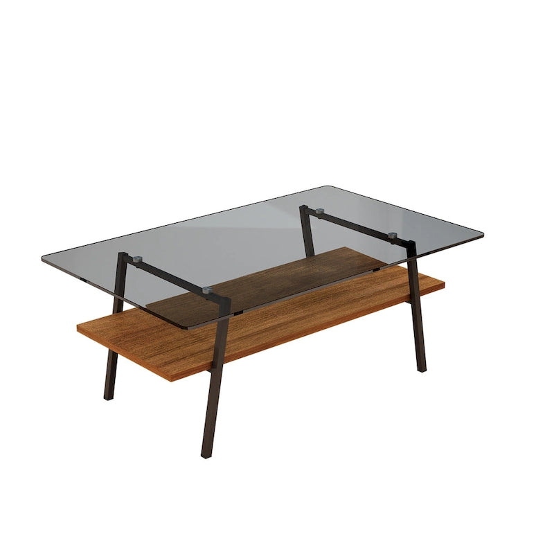 Rectangle Coffee Table,Tempered Glass Tabletop with Metal Legs,Modern Table for Living Room,Glass