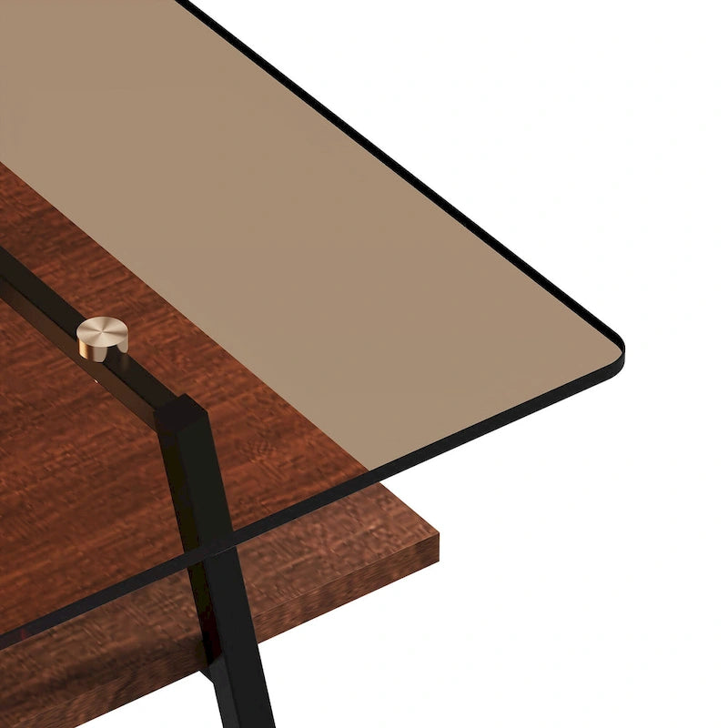 Rectangle Coffee Table,Tempered Glass Tabletop with Metal Legs,Modern Table for Living Room,Glass