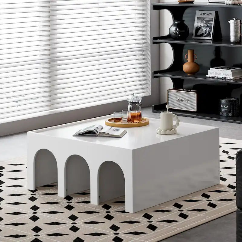 Multifunctional 4-Tier White Book Shelf & Coffee Table,Creative Furniture Floor Bookshelf,Minimalist Organizer Storage Shelves
