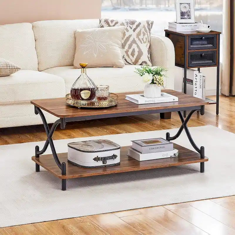 Modern 3-piece Coffee Table, Sofa Table & 1-drawer Nightstand Set of 2(Brown/Black/White)
