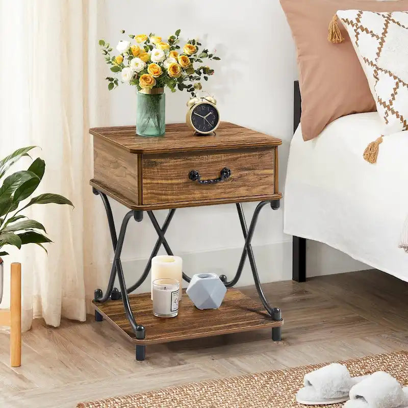 Modern 3-piece Coffee Table, Sofa Table & 1-drawer Nightstand Set of 2(Brown/Black/White)