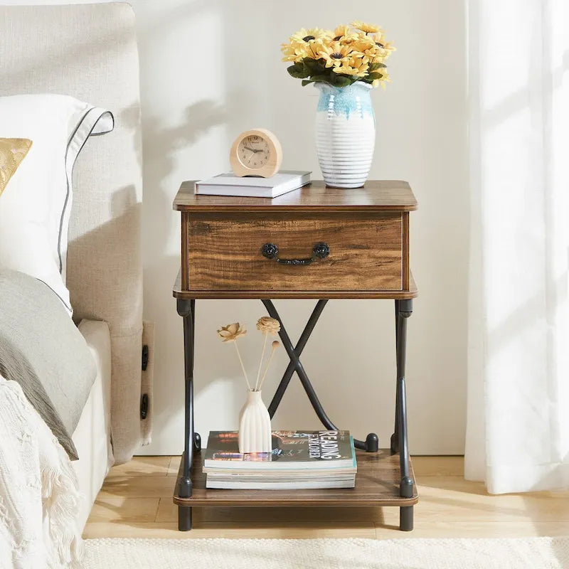 Modern 3-piece Coffee Table, Sofa Table & 1-drawer Nightstand Set of 2(Brown/Black/White)