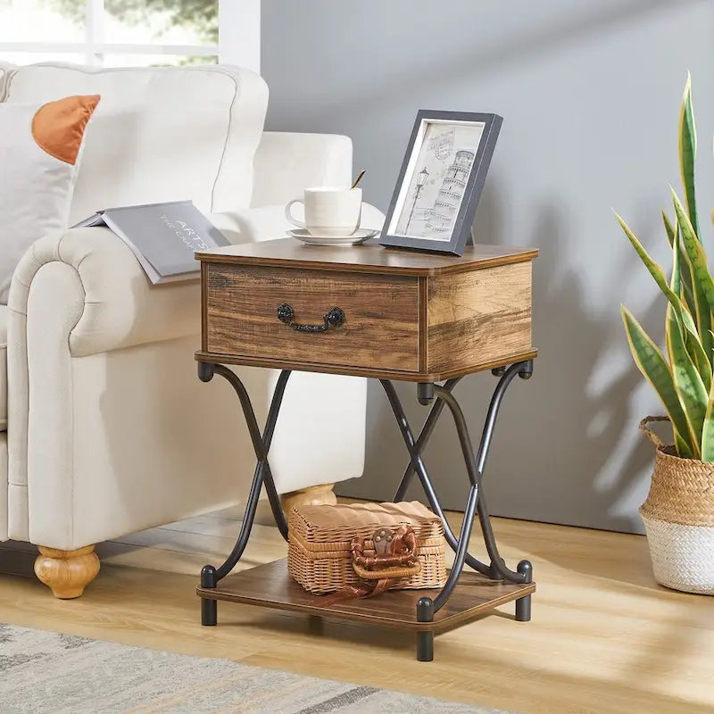 Modern 3-piece Coffee Table, Sofa Table & 1-drawer Nightstand Set of 2(Brown/Black/White)