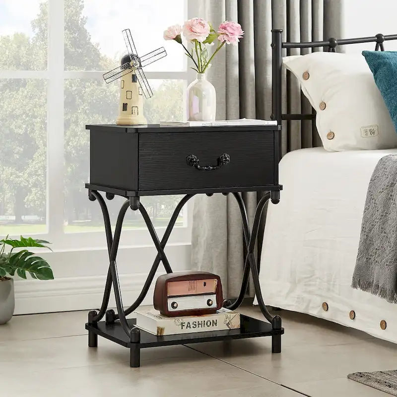 Modern 3-piece Coffee Table, Sofa Table & 1-drawer Nightstand Set of 2(Brown/Black/White)