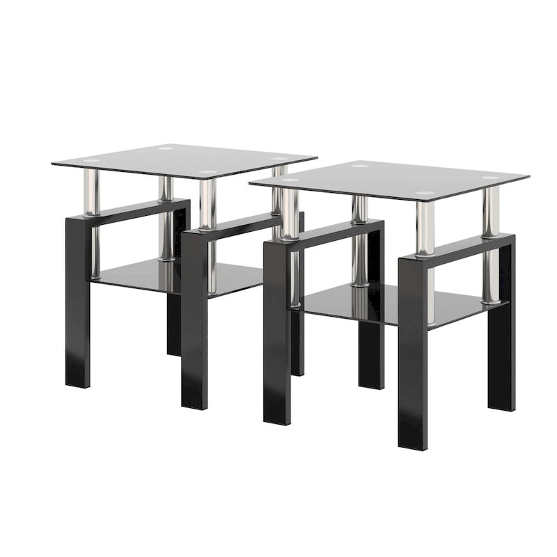 Set Of 2, Modern Tempered Glass Tea Table Coffee Table End Table