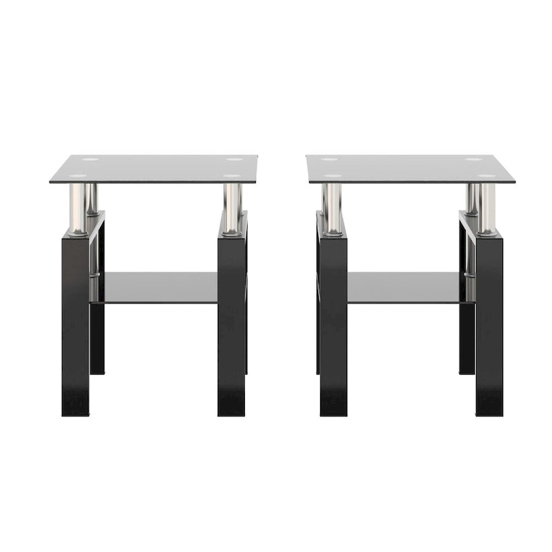 Set Of 2, Modern Tempered Glass Tea Table Coffee Table End Table