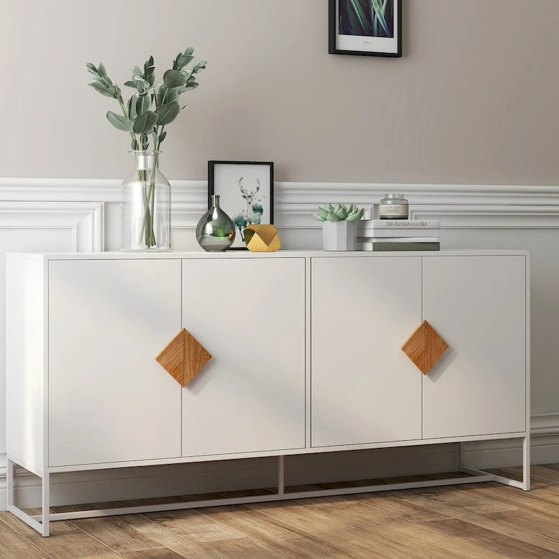 Solid wood square shape handle 2 doors sideboard
