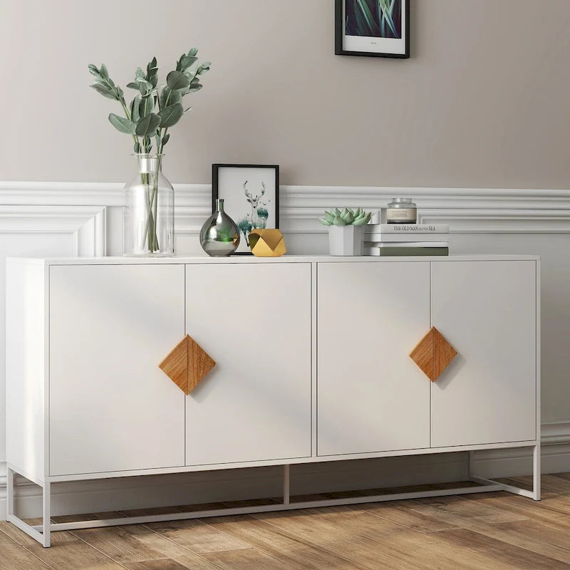Solid wood square shape handle 2 doors sideboard