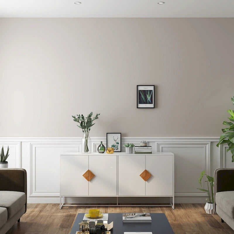 Solid wood square shape handle 2 doors sideboard