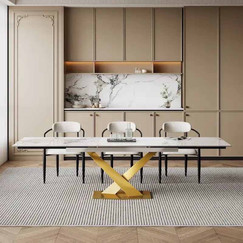 94.48 Modern Extendable Rectangular Sintered Stone Dining Table For 8 person