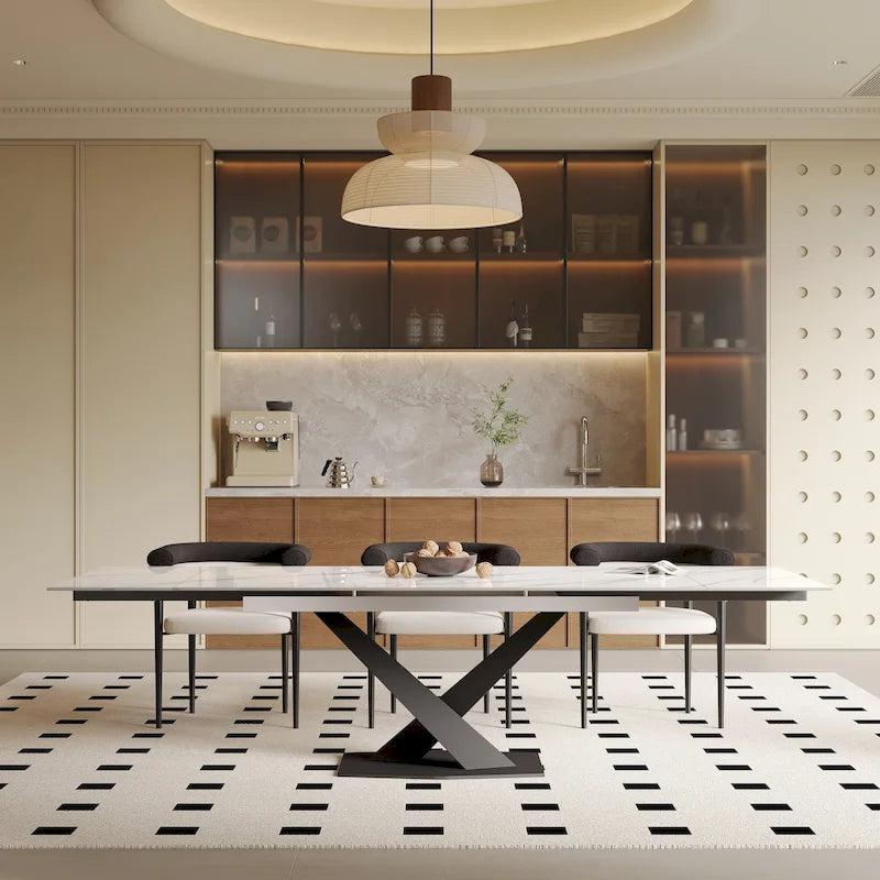 94.48 Modern Extendable Rectangular Sintered Stone Dining Table For 8 person