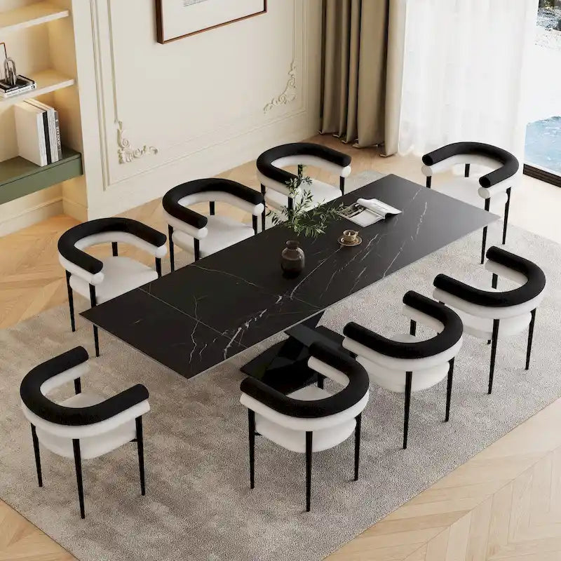 94.48 Modern Extendable Rectangular Sintered Stone Dining Table For 8 person