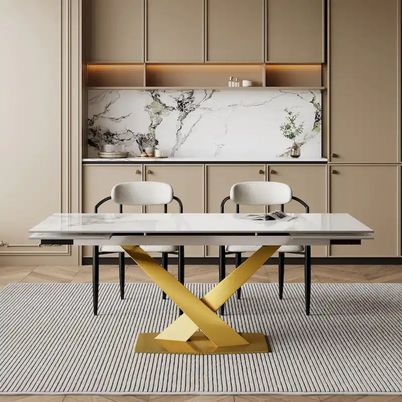 94.48 Modern Extendable Rectangular Sintered Stone Dining Table For 8 person