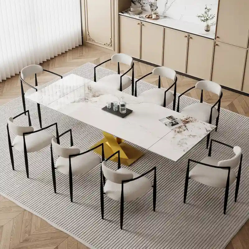 94.48 Modern Extendable Rectangular Sintered Stone Dining Table For 8 person