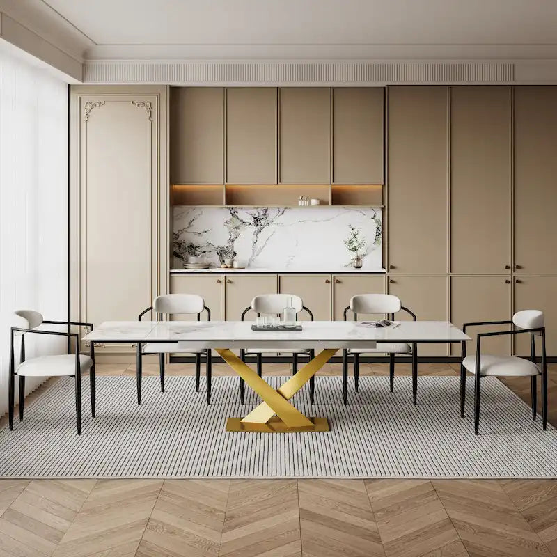 94.48 Modern Extendable Rectangular Sintered Stone Dining Table For 8 person
