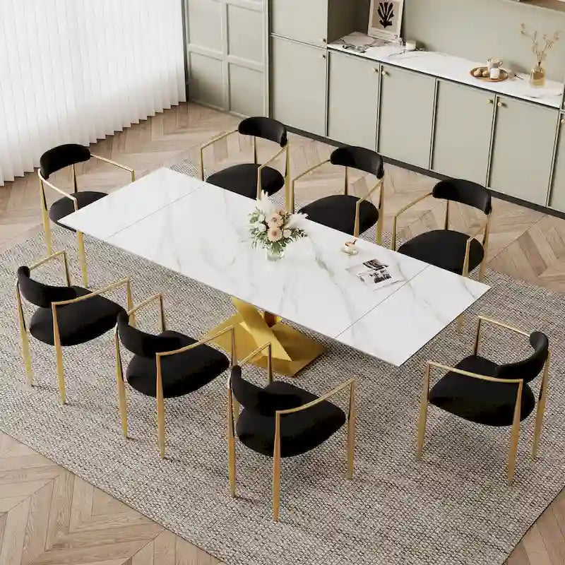 94.48 Modern Extendable Rectangular Sintered Stone Dining Table For 8 person
