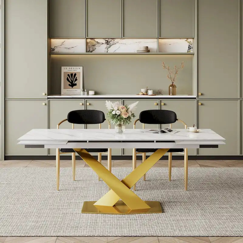 94.48 Modern Extendable Rectangular Sintered Stone Dining Table For 8 person