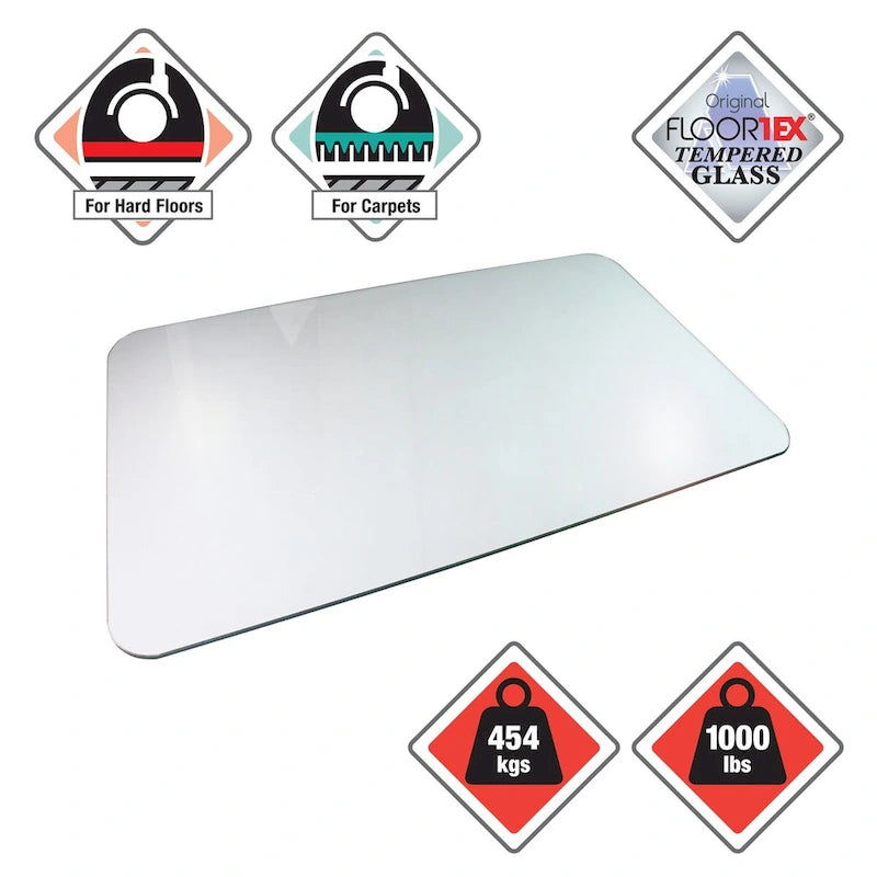 Glaciermat Heavy Duty Glass Chair Mat for Hard Floors & Carpets - 48 x 60
