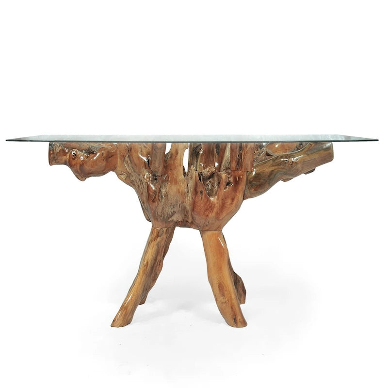 Teak Wood Root Dining Table with 55 inch Square Glass Top