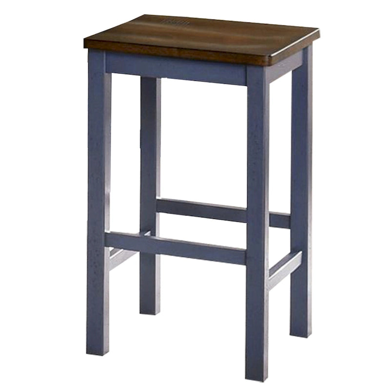5 Piece Counter Height Dining Table Set, 4 Stools, Antique Oak, Blue Wood
