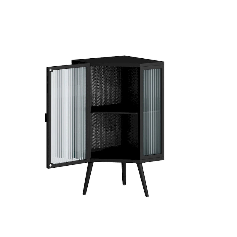 Floor Coner Cabinet, 3 Tiers with Tempered Glass Doors and Storage Shelves
